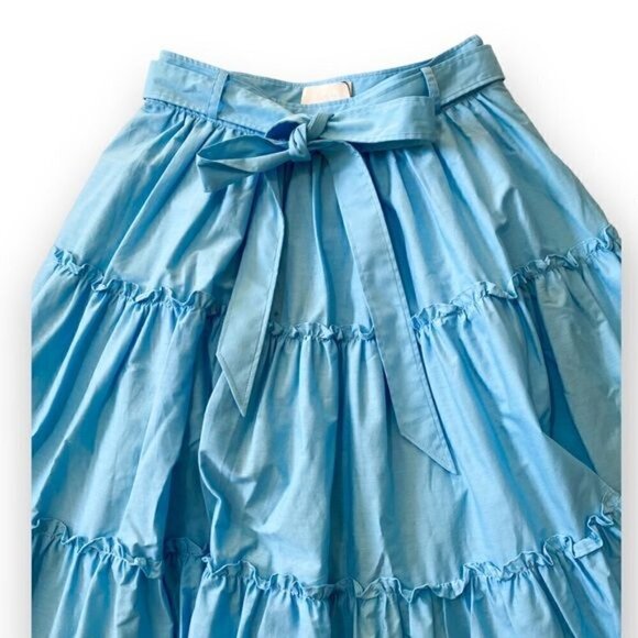 NWT CINQ À SEPT Jackie Belted Tiered Midi Skirt, Size 4, Celeste Blue - Picture 9 of 16